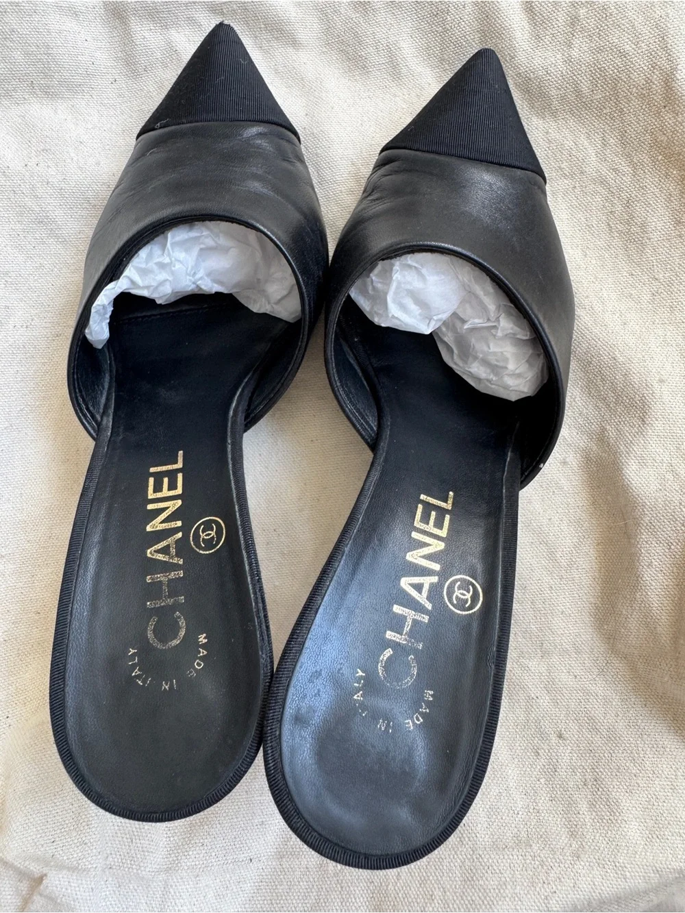 Chanel 2019 Interlocking CC Logo Mules Black Size 35